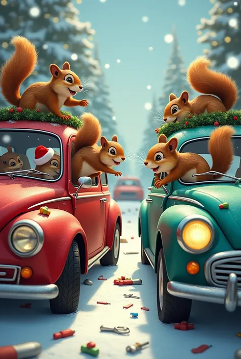 Bad squirrels in Christmas cars