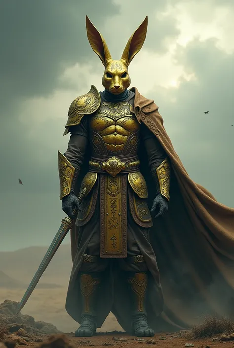 Warrior with golden rabbit mask