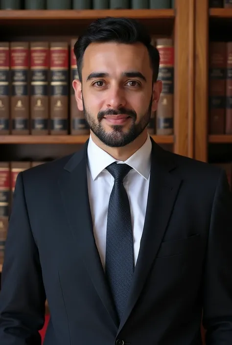 Man dressed in suit and tie standing in front of a bookshelf, a picture by Alejandro Obregón, reddit, letters, Kurdish lawyer, mohamed chahin, Mother Mostaca, professional profile photo,  professional image , Ahmad Merhab, amr elshamy, Mohamed Reda, sayem ...