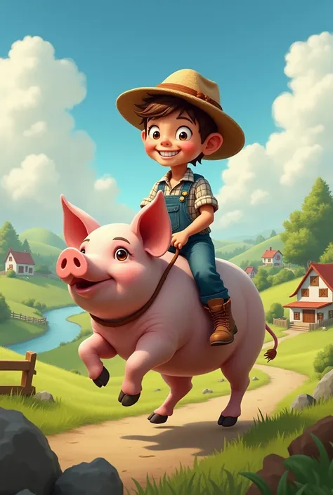 Can you make an image of a boy riding a pig