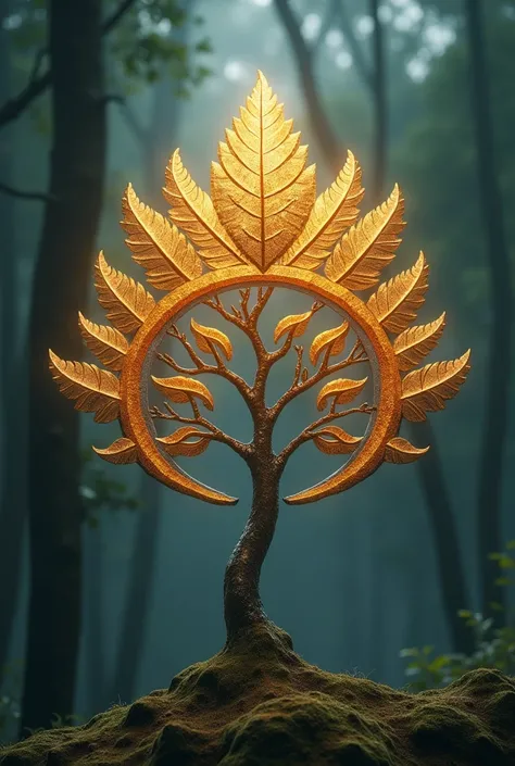  An emblem of a sacred symbol in the shape of a tree with shiny leaves