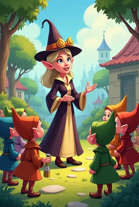 CARTOON OF Teacher Estrella gathered all the elves in the yard and explained the rules for searching for clues".