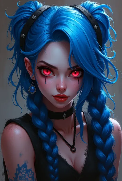 jinx. blue hair. braids. arcane, LOL , red eyes, league of legends, arcane netflix