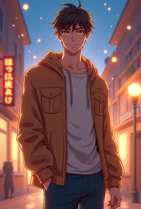 Tall 18 year old guy brunette hair brown sparkly eyes warm smile sexy cute kawaii anime