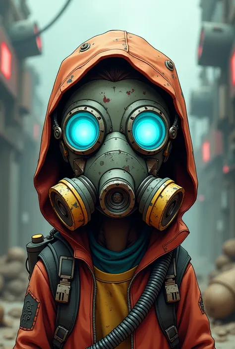 a cartoon character with a gas mask, Borderlands Art Style 