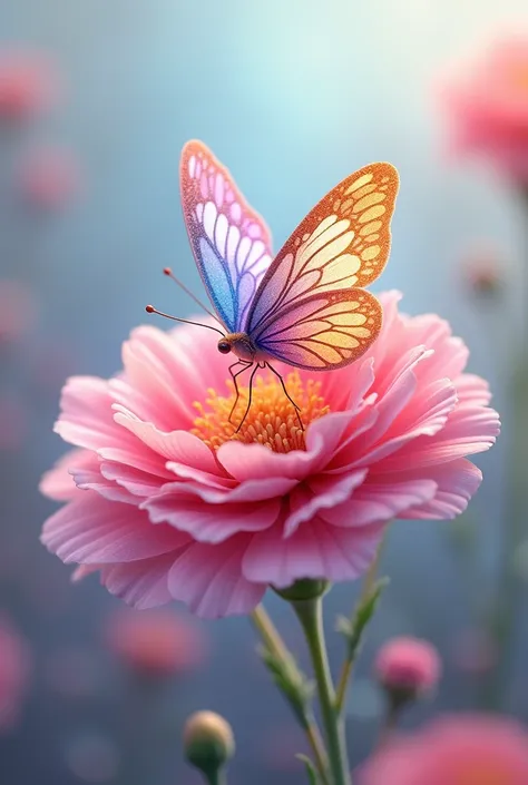 A beautiful butterfly perched on a pink spray carnation々