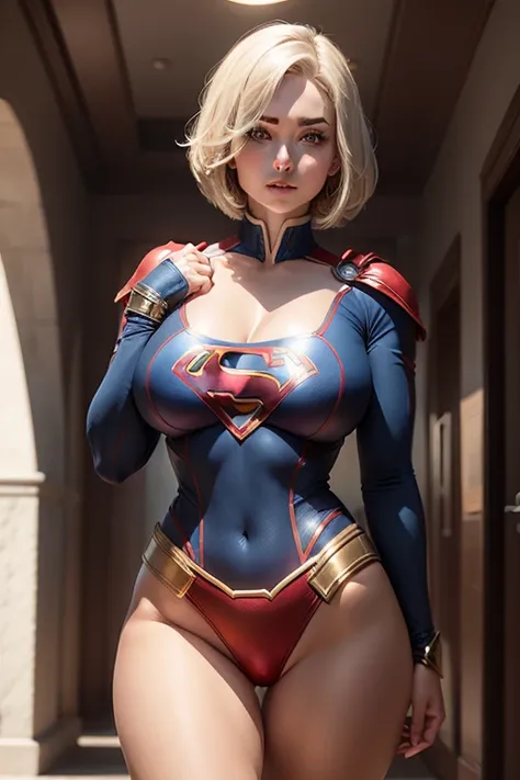 Beautiful woman short hair defined body big breasts, vestindo cosplay de Supergirl, p0rno, realistic and detailed hands