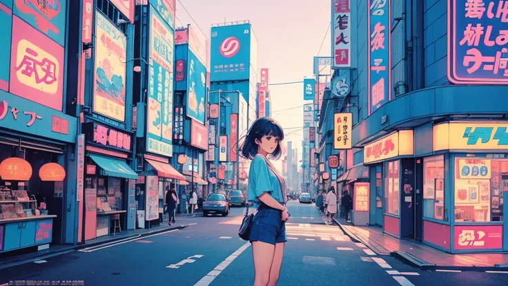 lo-fi, cill,  city pop,  Scenery, New Retro,  nostalgic ,  Neon Designs , Tokyo Mellow , 80s culture,  Retro Pop Illustrations, Fancy, pastel,