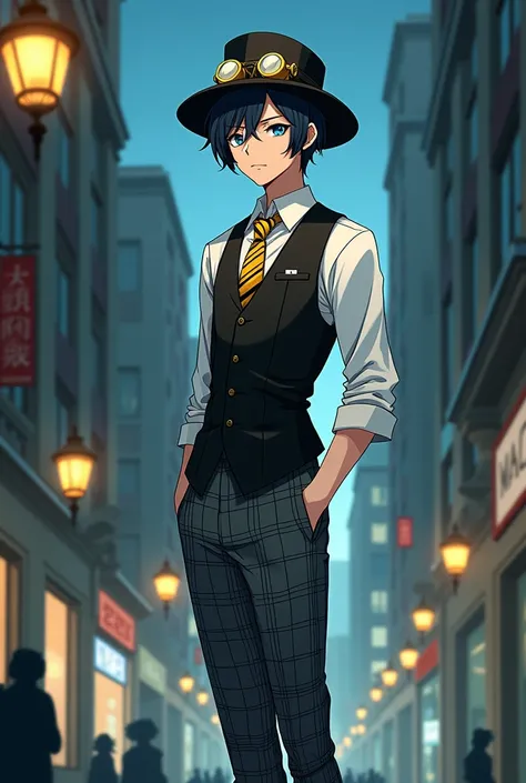 Appearance: Anime character: Tall fair skinned young man with chin-length black hair and two asymmetrical locks that frame his face. He has sky blue eyes. He has captivating facial features and He’s extremely handsome but unaware of the fact. His usual att...