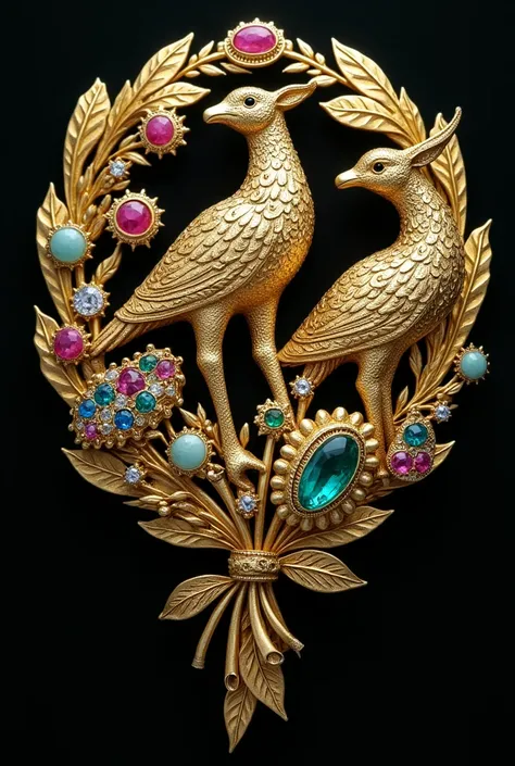  very rich gold jewelry brooch,  inspired by animals . made with semiprecious stones inspired by animals