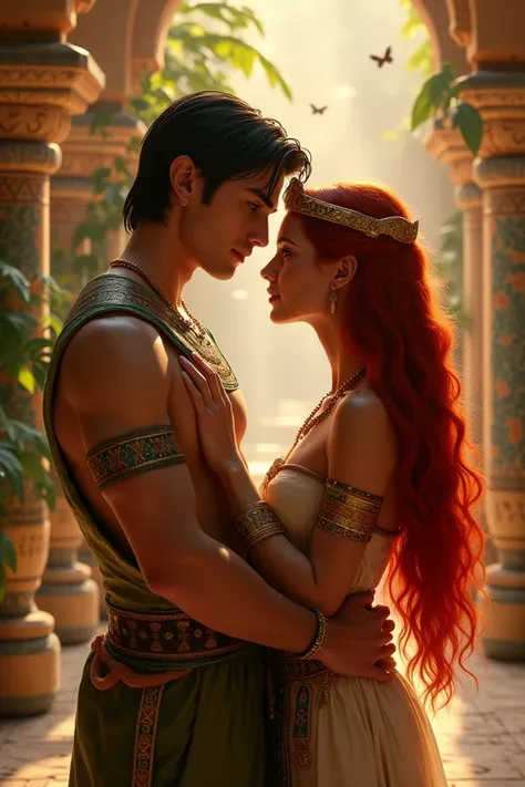 A young (s in appearance) Egyptian prince and Hittite princess with a long red hair 