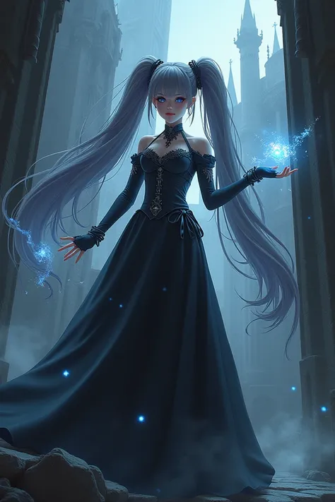 (Best Quality), Dark Fantasy, Magical Girl, Gothic, Twin Tails, Realistic, Ultra Detailed, High Definition, Anime, Castle