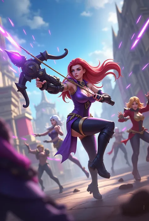 Layla from the Mobile Legends game fighting with several heroes from the game alone