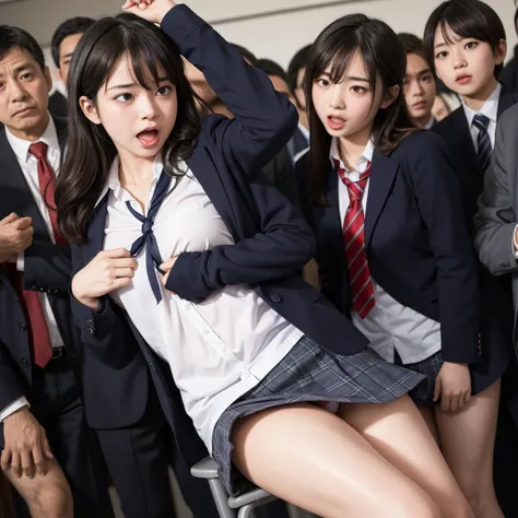 清楚な Japaneseの美人女子学生を物色する中年男性たち,  Female students are suddenly taken off their school uniforms in front of others and their shabby underwear is exposed , Female students who are being watched all at once by the public and horny viewers and screaming ,  Fema...