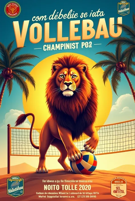 Create an Instagram banner
with the following information 
Sand Volleyball Championship - Womens and Mens Amateur Quartet
Local:  Ilha Beach Club
Inscription : r$ 60 per team
Day : 14/ December 15 
The design maintains the flashy theme with the lion , vibr...