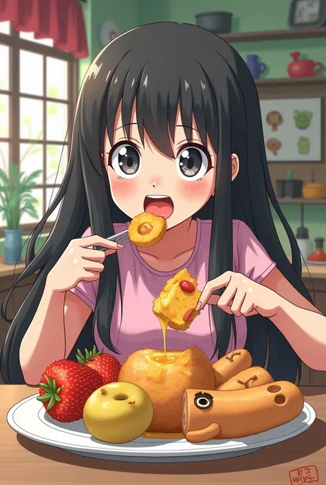 Woman eating naked food anime 

