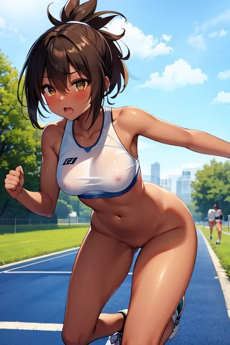 nsfw, Sporty girl with brown skin running exposed