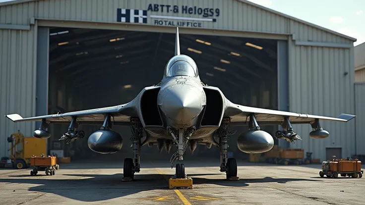 ACE COMBAT UNDER MAINTENANCE IN FRONT OF THE RAF HANGER AV-8 HARRIER II　 oblique perspective 