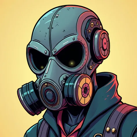 a cartoon character with a gas mask, Borderlands Art Style , 2D, head