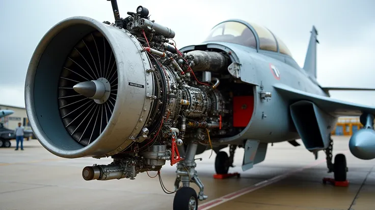 Ace Combat is under maintenance on the RAF runway AV-8 Harrier II　Focus on the fighter engine seen from an angle