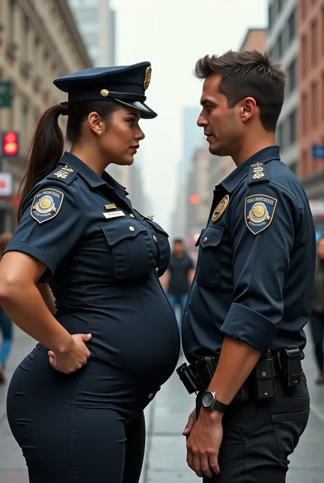  Busty and big ass cop talking to a boy. The boy looks at his tits .  The police look at the cock at him boy  