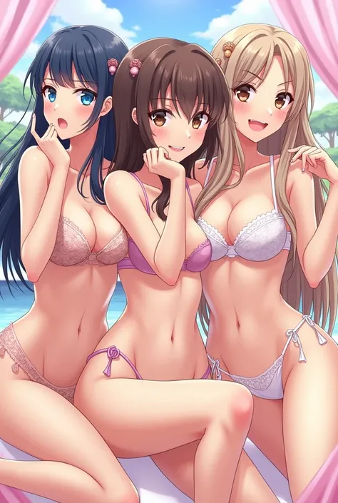 A group of naked anime girls 
