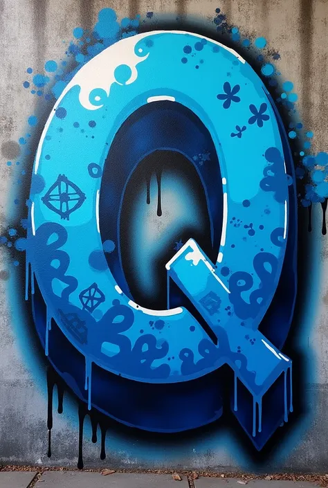 Make a Q for graffiti in shades of blue with shading