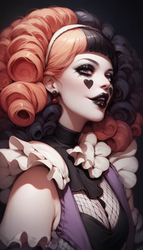 (((carnival horror))), dark makeup, dark lipstick, sexy gothic clown girl, colorful, dark Surrealism, surreal Horror 