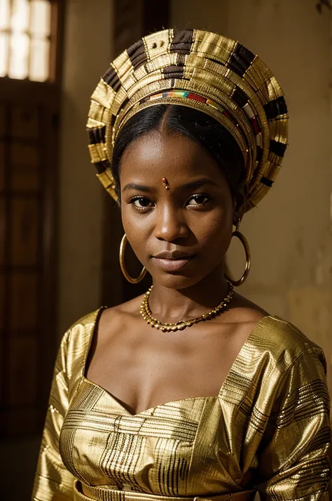 Beautiful woman of Central Africa, Banda ethnicity, 25 years, wearing traditional costumes of the Central African Republic.