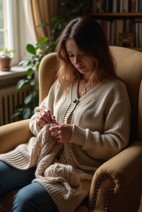 A person knitting by hand