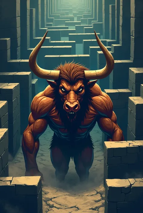 create a clip art image about the minotaur being trapped and hopeless inside the labyrinth make sure the image is traceable