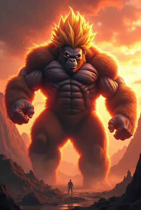  Goku Super Saiyan 4 and King Kong Hybrids : Este personagem é uma fusão impressionante da força primitiva e selvagem de King Kong com o poder transcendente de Goku em sua forma Super Saiyajin 4.  His body is colossal and muscular ,  with a dark coat that ...