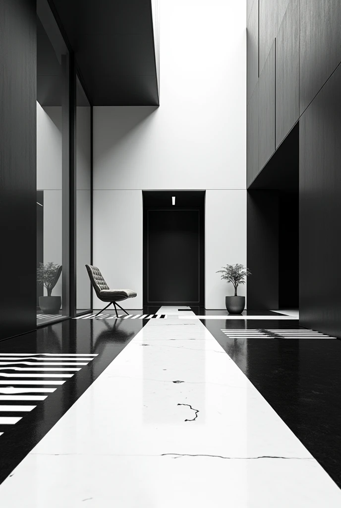 Please draw the interior of a no-one party room with only white and black patterns