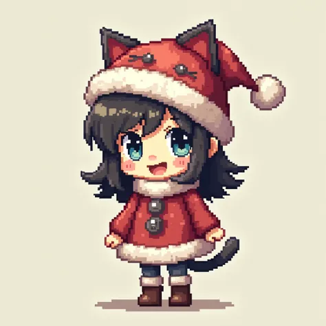 a girl with an amazing hat gas mask cute con colores lindos, diseño de gato, tematica de navidad, pixel art, no backbround, pixel art, front