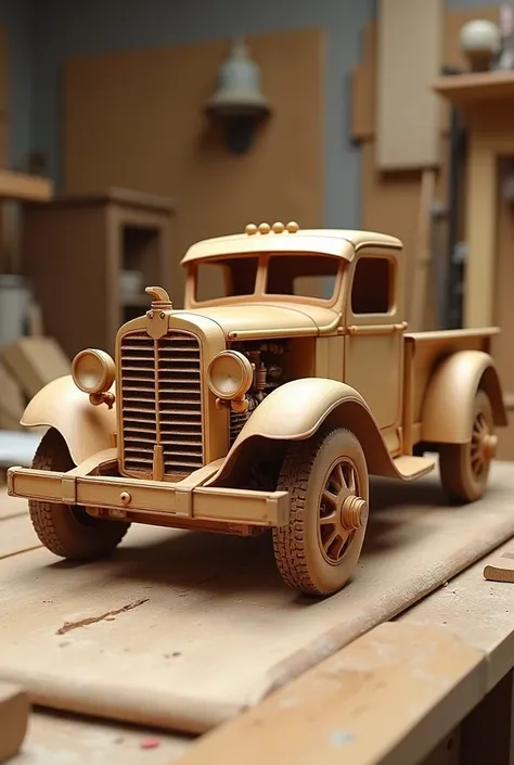 Generate a plan to build a wooden scale truck 