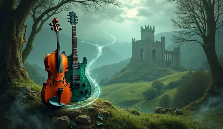 Create a Celtic background with a violin and an electric guitar