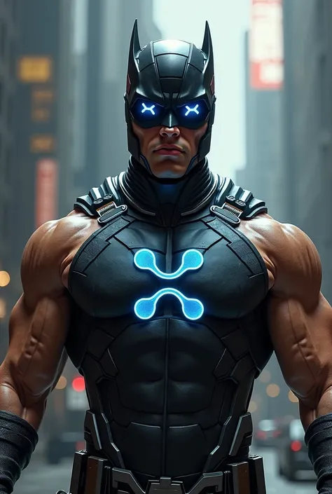  photorealistic Super Hero , muscular,  design with the XRP symbol on his chest , an original design ,  wearing a mask with the XRP symbol, high detail,  character without chunks ,  not similar to Batman 