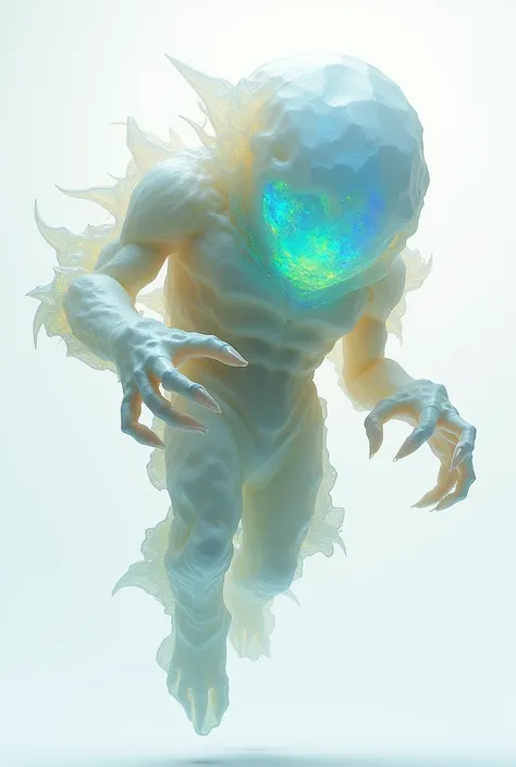 Primitive Opal Elemental, Creature Concept Art, Floating Gemstone Golem, Living Gemstone Creature, White Background, Intricate Design