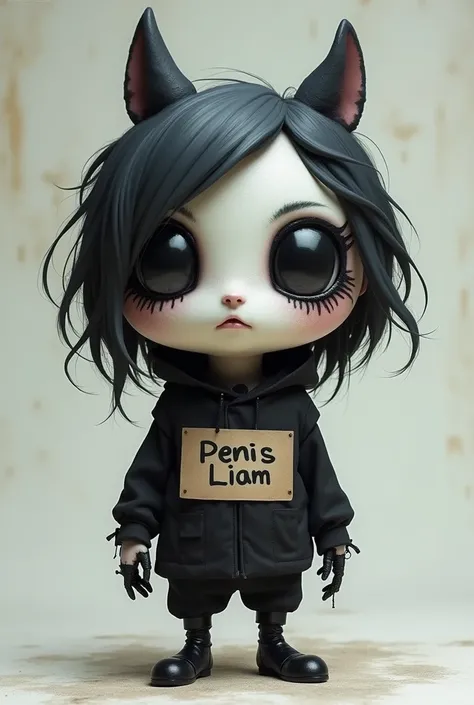 An emo person in the shape of a Pou with a label that says penis Liam but in Spanish 