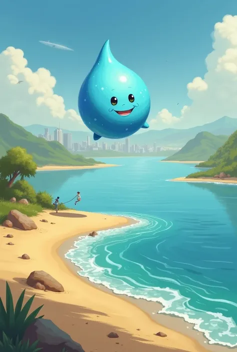 A droplet called Rosita that jumps out of the Piura river Towards the sand in the background I see a city that is for ren 
