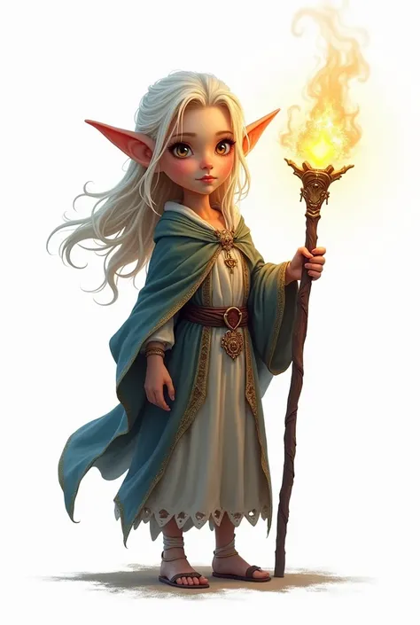 Little sorceress elf full body on white background