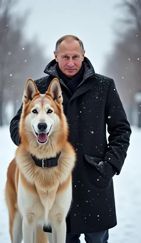 Vladimir Putin with a Borzoi dog Russian national dog in the background Moscow is snowing