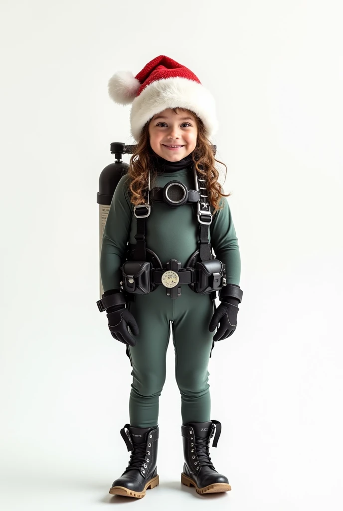 girl with diving equipment and Christmas hat with white background