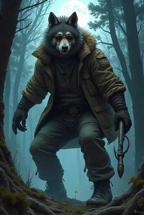 Werewolf trapper with curly hair and glasses