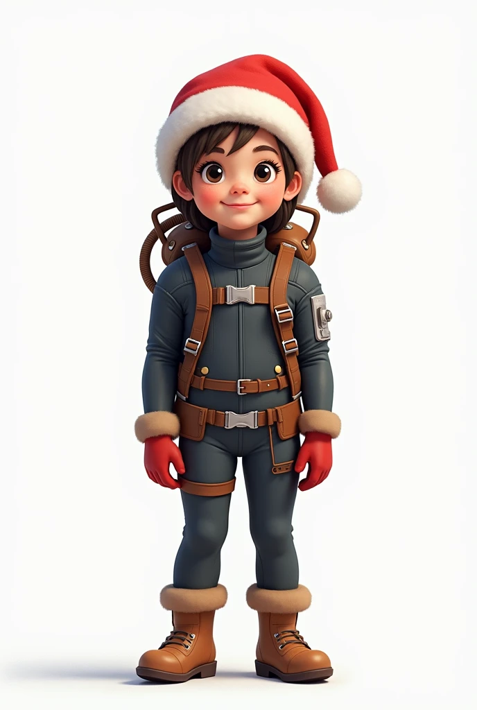 girl with diving equipment and Christmas hat with white background