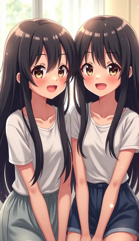 2girl, Black Hair, Long Hair, Smile, Anime, 