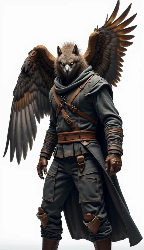 Werewolf in torn clothes Terror ReA strong and defined man,  with a majestic eagle perched on his arm,  his detailed feathers and piercing eyes .  white background. 4K and very realistic .believe, Epic Mysterious Hops 