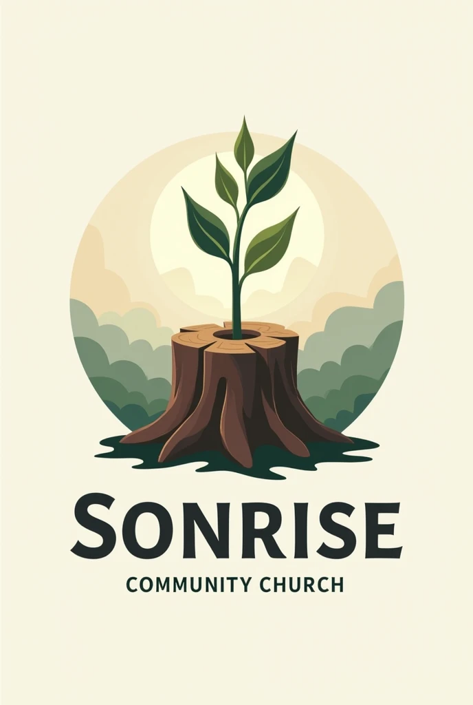 I want you to make me a logo for a church called sonrise community church. The logo should have a tagline of Isaiah 11:1. It should also have a shoot coming from a stump if possible 