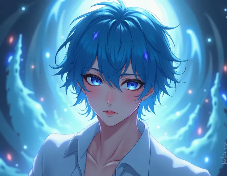 Blue haired young man 