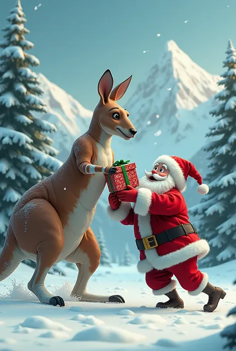 Kangaroo injured in the snow and snatches from Santa Closs 8k quality